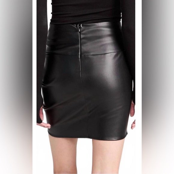 ASTR Dancing Queen Black Faux Leather Asymmetrical Ruched Mini Skirt - Picture 2 of 4